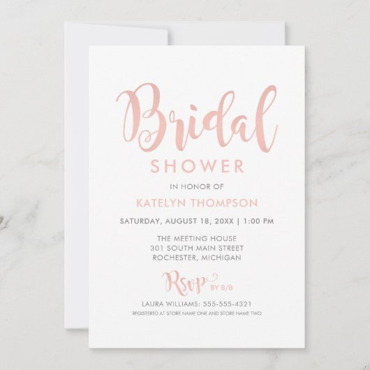 モダンバラ金ゴールドスクリ結婚プトのブライダルシャワー 招待状 (正面)