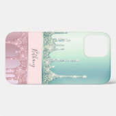 モダンバラ金ゴールドスタイリッシュ&ミントグリッタードリップピンク Case-Mate iPhoneケース (裏面 (横))