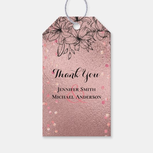 モダンバラ金ゴールドトレンディー予算結婚の ギフトタグ (正面)