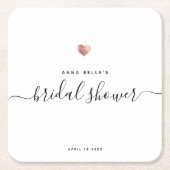 モダンバラ金ゴールドハートシックスクリプトブライダルシャワー スクエアペーパーコースター (正面)