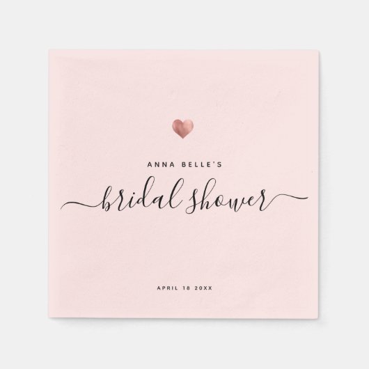 モダンバラ金ゴールドハートシックスクリプトブライダルシャワー スタンダードカクテルナプキン (正面)