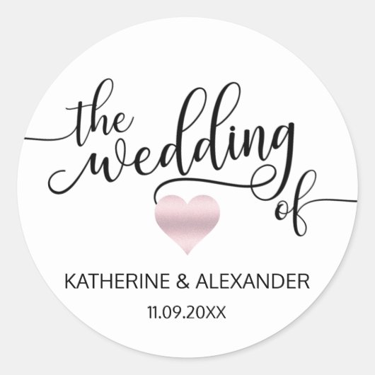 モダンバラ金ゴールドハート白結婚印の数 ラウンドシール (正面)