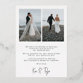 モダンバラ金ゴールドフォイル2枚結婚の写真感謝していのYou 箔招待状 (裏面)