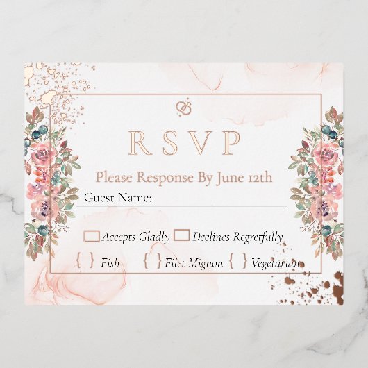 モダンバラ金ゴールドフォイルrsvp結婚s 箔シーズンポストカード (正面)