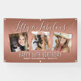 モダンバラ金ゴールドフォトコラージュ50誕生日 横断幕