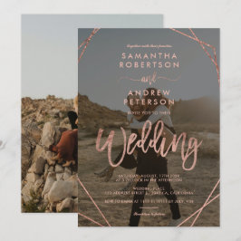 モダンバラ金ゴールドフレームシンプルフォトスクリプ結婚ト 招待状