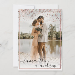 モダンバラ金ゴールドフレームスクリプト5結婚写真 招待状