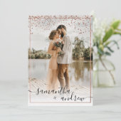 モダンバラ金ゴールドフレームスクリプト5結婚写真 招待状 (スタンド正面)