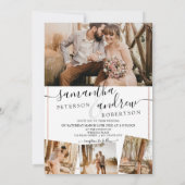 モダンバラ金ゴールドフレームスクリプト5結婚写真 招待状 (裏面)