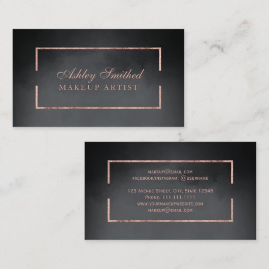 モダンバラ金ゴールドフレームブラック水色化粧 名刺 (正面/裏面)