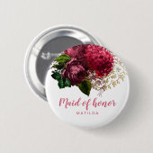 モダンバラ金ゴールドフローラメイド・オブ・オーナー（花嫁付き添い人） 缶バッジ (正面&裏面)