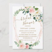 モダンバラ金ゴールドフローラリースブライダルシャワー 招待状 (正面)