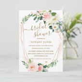 モダンバラ金ゴールドフローラリースブライダルシャワー 招待状 (スタンド正面)