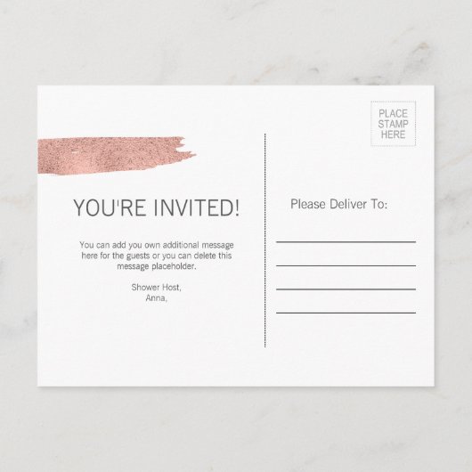 モダンバラ金ゴールドブラシストロークブライダルシャワーカード インビテーションポストカード (裏面)