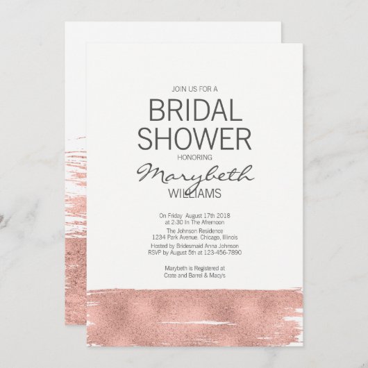 モダンバラ金ゴールドブラシストロークブライダルシャワーカード 招待状 (正面/裏面)