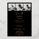 モダンバラ金ゴールドブラックイニシャル4枚結婚の写真 箔招待状 (正面)