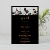 モダンバラ金ゴールドブラックイニシャル4枚結婚の写真 箔招待状 (立ち正面)