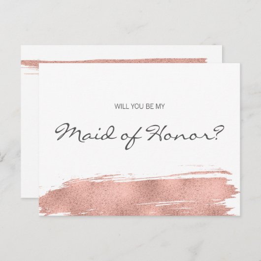 モダンバラ金ゴールドブラッシュストロークベマイメイド・オブ・オーナー（花嫁付き添い人） インビテーションポストカード (正面/裏面)