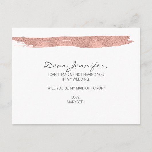 モダンバラ金ゴールドブラッシュストロークベマイメイド・オブ・オーナー(花嫁付き添い人) インビテーションポストカード (裏面)