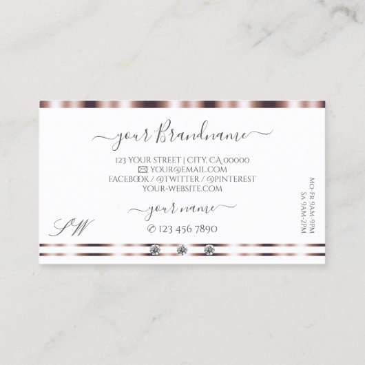 モダンバラ金ゴールドホワイトダきらめくウンズイニシャル 名刺 (裏面)