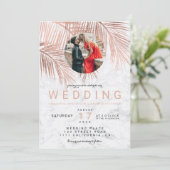モダンバラ金ゴールドヤシの木の大理石結婚写真 招待状 (スタンド正面)