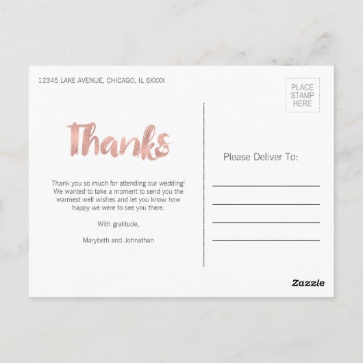 モダンバラ金ゴールドラヴ結婚の感謝ポストカード ポストカード (裏面)