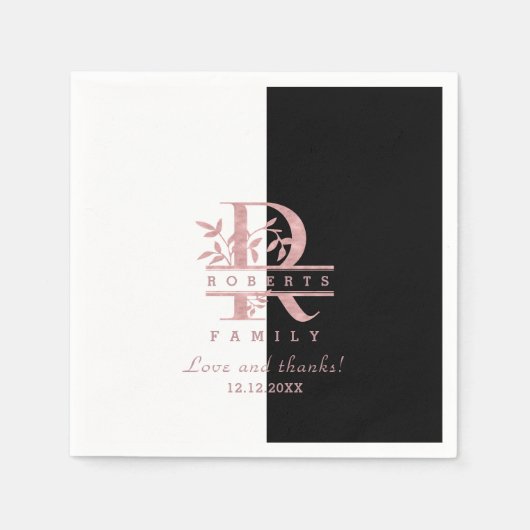 モダンバラ金ゴールド分カスタム割モノグラムR スタンダードカクテルナプキン (正面)