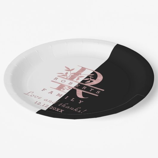 モダンバラ金ゴールド分カスタム割モノグラムR ペーパープレート (アングル)