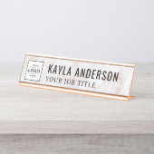 モダンバラ金ゴールド大理石パーソナライズされたビジネスロゴ デスクネームプレート (正面)