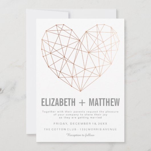 モダンバラ金ゴールド幾何ハート結婚の 招待状 (正面)
