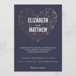 モダンバラ金ゴールド幾何ハート結婚の 招待状