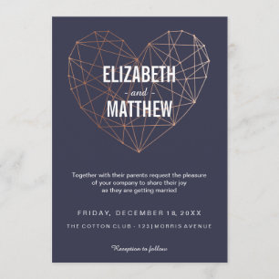 モダンバラ金ゴールド幾何ハート結婚の 招待状