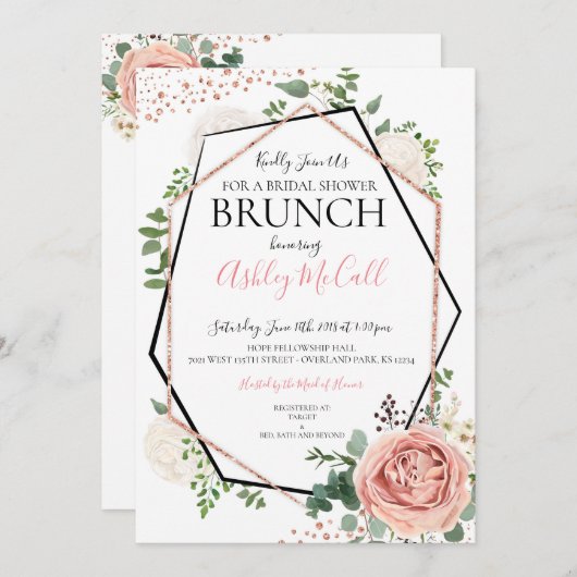 モダンバラ金ゴールド幾何ブライダルシャワー招待状 招待状 (正面/裏面)