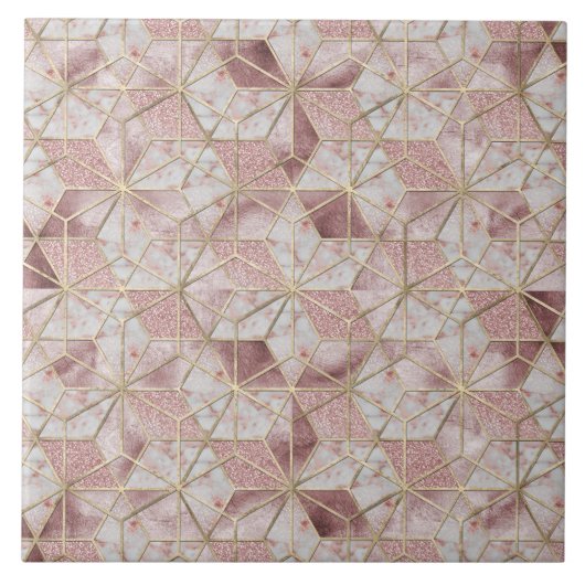 モダンバラ金ゴールド幾何学星花模様 タイル (正面)