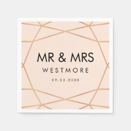 モダンバラ金ゴールド幾何学的赤面ピンク結婚ズ スタンダードカクテルナプキン