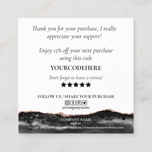 モダンバラ金ゴールド感謝していハートご注文 スクエア名刺 (裏面)