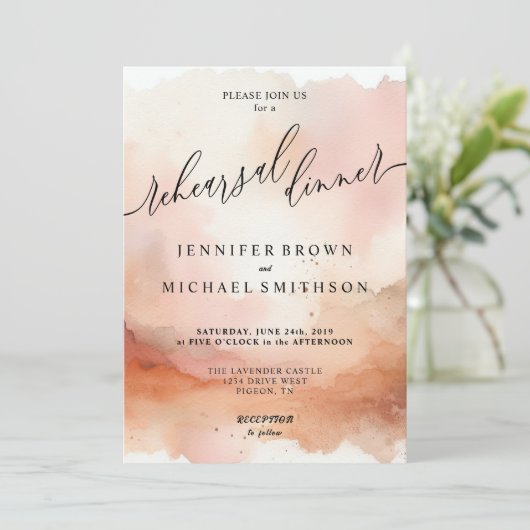 モダンバラ金ゴールド水の色結婚のディナー 招待状 (スタンド正面)