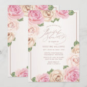 モダンバラ金ゴールド水彩フローラブライダルシャワー 招待状 (正面/裏面)