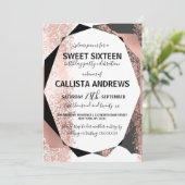 モダンバラ金ゴールド白黒ジオメトリックスウィート16 招待状 (スタンド正面)