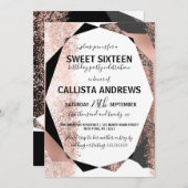 モダンバラ金ゴールド白黒ジオメトリックスウィート16 招待状 (正面/裏面)