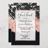 モダンバラ金ゴールド白黒マーブルブラシストローク 招待状 (正面/裏面)