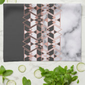 モダンバラ金ゴールド白黒幾何学模様 キッチンタオル (折り畳み)