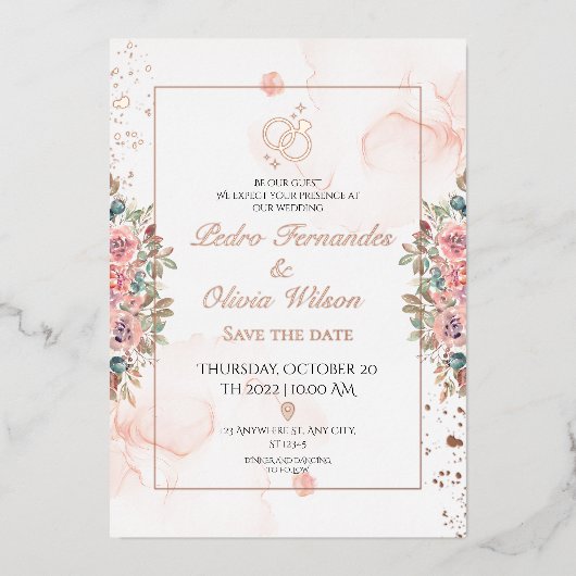 モダンバラ金ゴールド箔結婚式招待状 箔招待状 (正面)