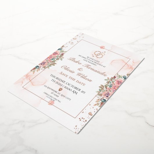 モダンバラ金ゴールド箔結婚式招待状 箔招待状 (回転した状態)