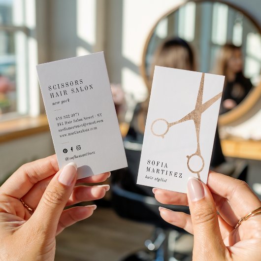 モダンバラ金ゴールド箔美容師シザーロゴ 名刺