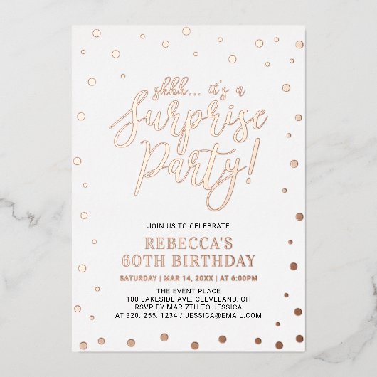 モダンバラ金ゴールド紙吹雪サプライズ誕生日パーティー 箔招待状 (正面)