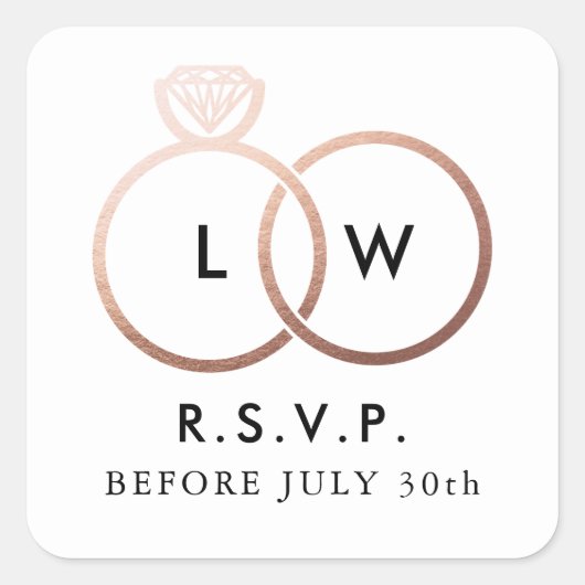 モダンバラ金ゴールド結婚のリングや輪RSVP返信 スクエアシール (正面)
