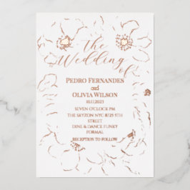 モダンバラ金ゴールド結婚フローラ 箔招待状