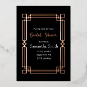 モダンバラ金ゴールド縁どオンブラックブライダルシャワー 箔招待状 (正面)