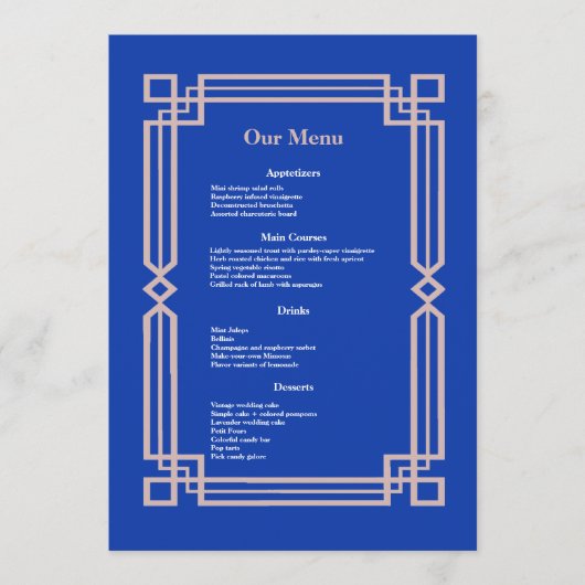 モダンバラ金ゴールド縁どナビーブルー結婚ズ・ディナー メニュー (正面)